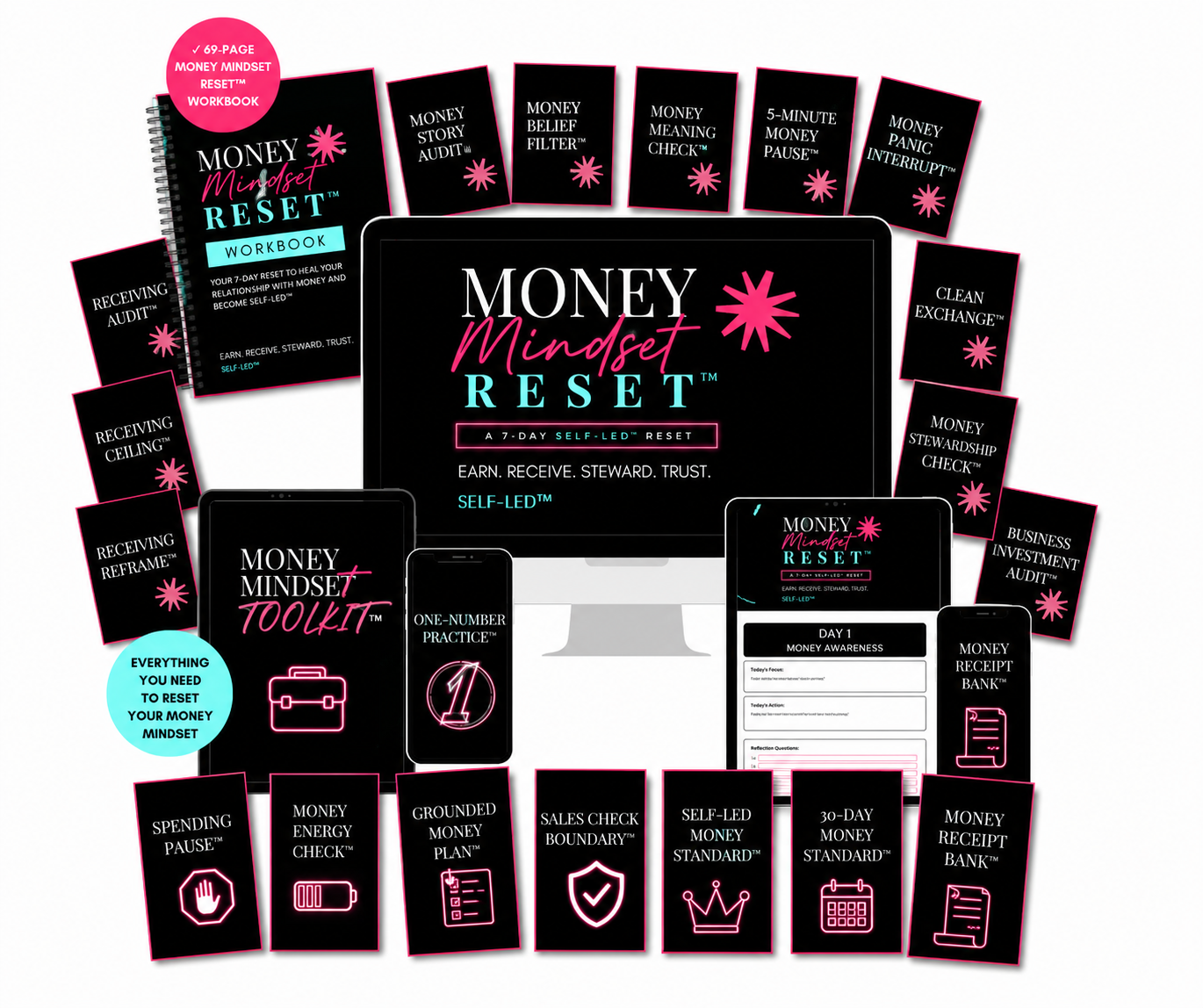 Money Mindset Reset™ 69-page workbook, toolkit, and daily practice cards